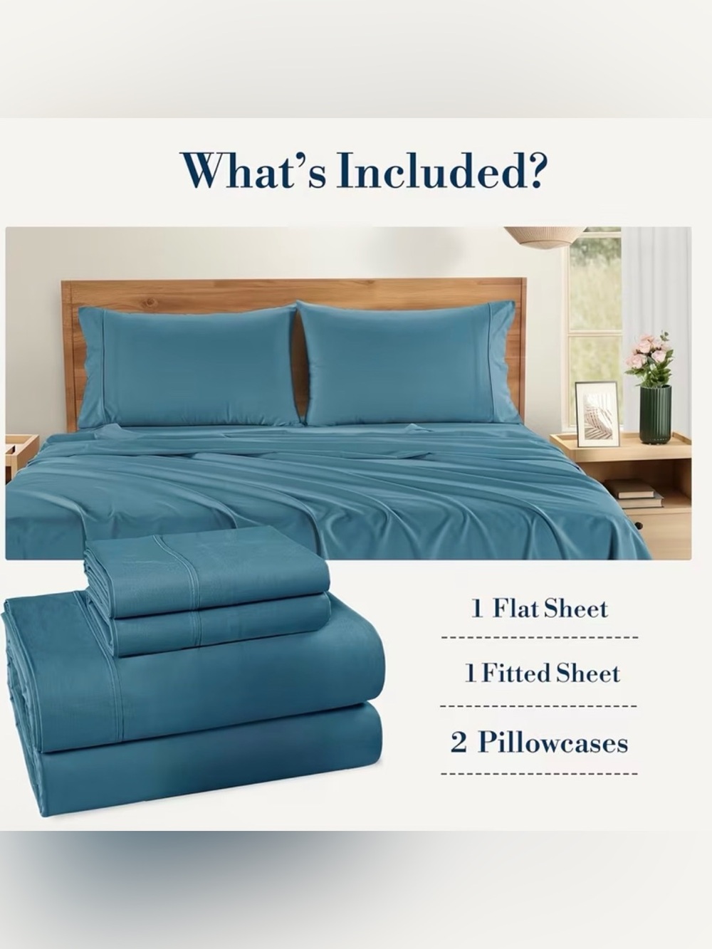 Teal 100% Cotton 4-Piece Luxury Sheet Set Queen Size New Home - Picture 2 of 4
